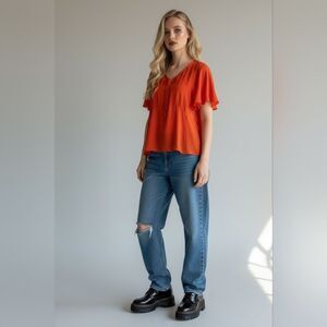 HD In Paris Tangerine Orange Corset Bust Blouse